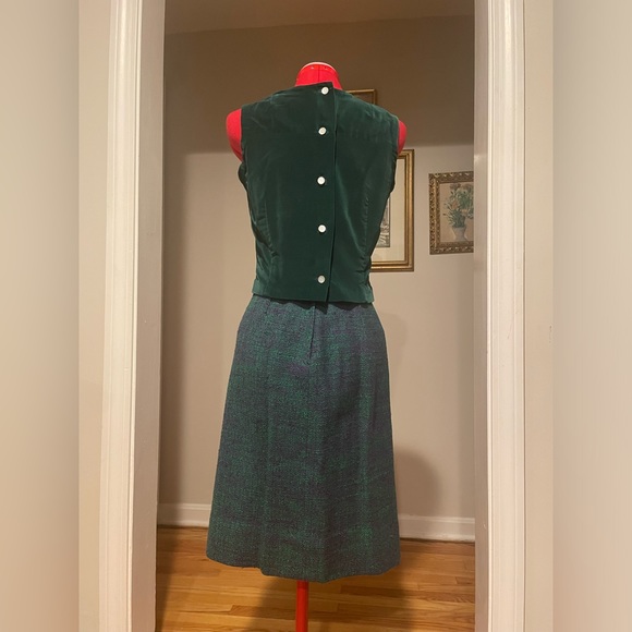 1960s 3 Piece Skirt Suit Matching Green & Purple Boucle Set Top Skirt & Jacket - Picture 16 of 16